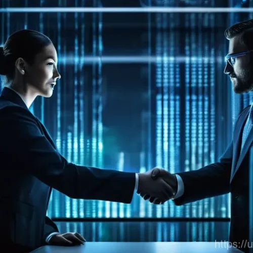 Home 17 무역협상 실무에서 중요한 데이터 보안 사례 - **Prompt:** A dynamic and suspenseful scene depicting the critical importance of data security in a ...